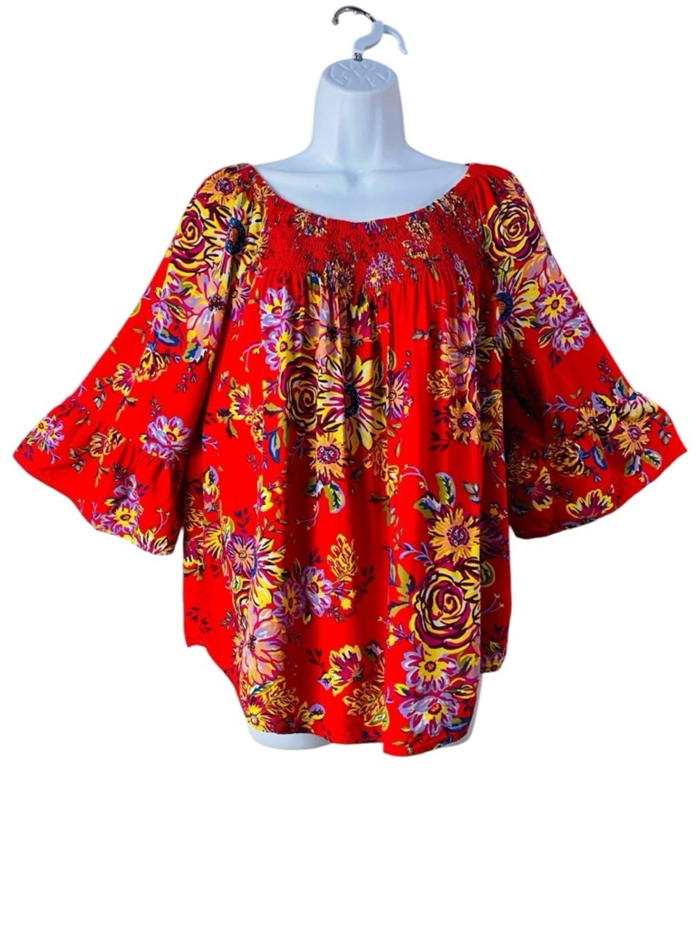 Beach Lunch Lounge Ellora Bell Sleeve Peasant Top Size L